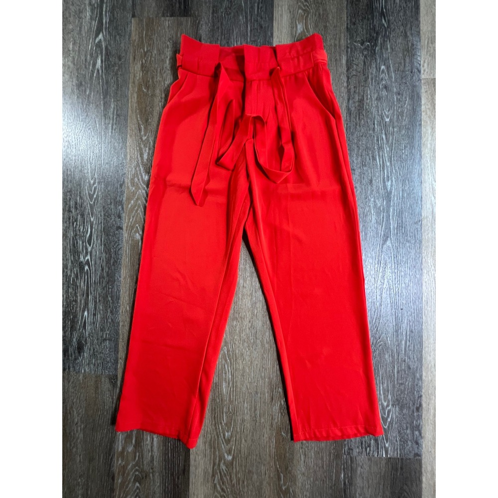 Venti6 Paperbag Waist Pants Womens Medium Red Tie Belt Wide Leg Trousers